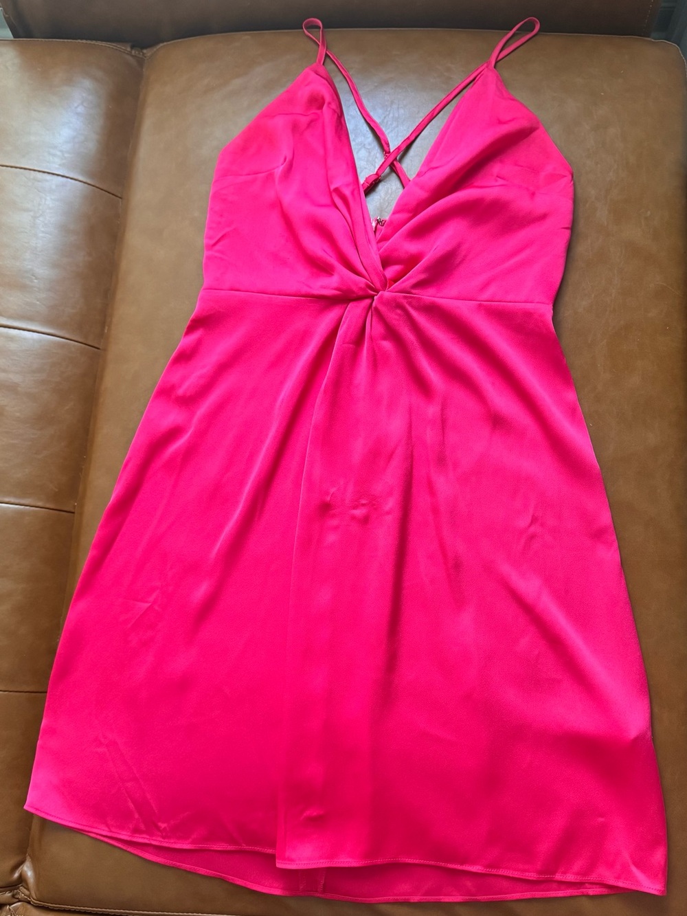 Express Hot Pink Satin Twist Front Mini Dress Size 6 Strappy Party Cocktail